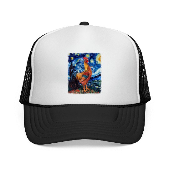 Chicken Farm Farmer Farming Starry Night Painting Trucker Caps