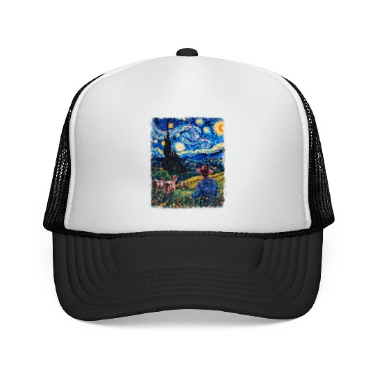 Cow Farmer Farming Farm Starry Night Painting Trucker Caps