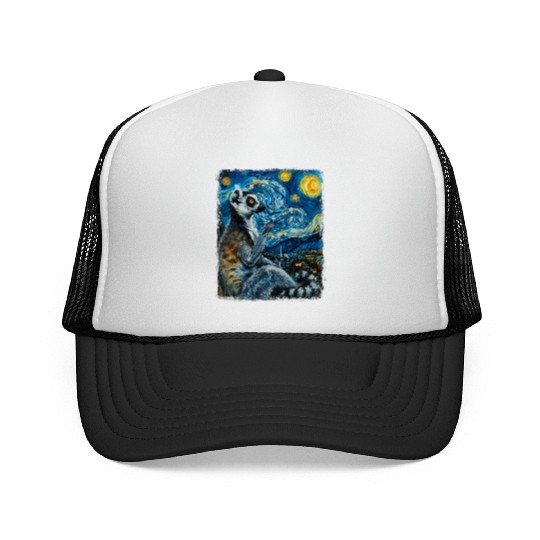 Lemur Ring Tailed Starry Night Painting Trucker Caps