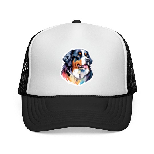 Bernese Mountain Dog Watercolor Trucker Caps