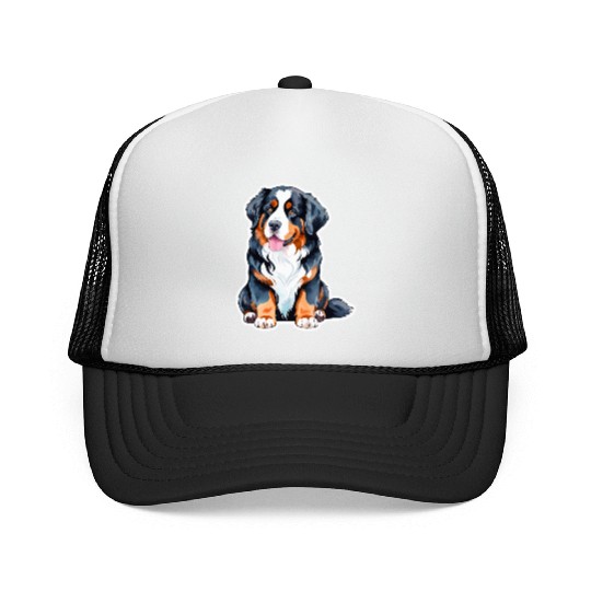 Bernese Mountain Dog Watercolor Trucker Caps