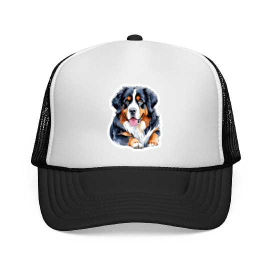 Bernese Mountain Dog Watercolor Trucker Caps