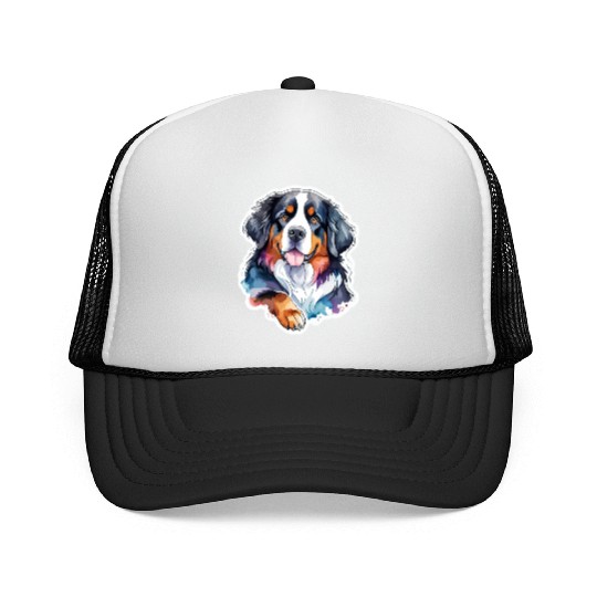 Bernese Mountain Dog Watercolor Trucker Caps