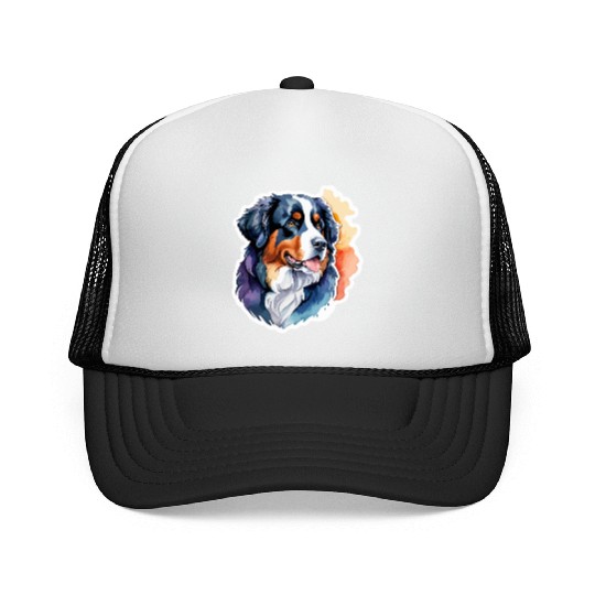Bernese Mountain Dog Watercolor Trucker Caps