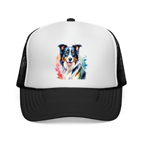 Border Collie Watercolor Trucker Caps