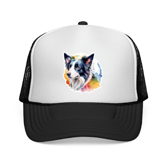 Border Collie Watercolor Trucker Caps