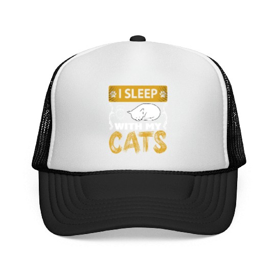 I Sleep With My Cats Funny Cat Lover Design Trucker Caps