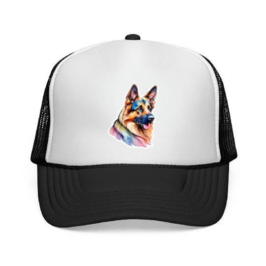 German Shepherd Watercolor Trucker Caps