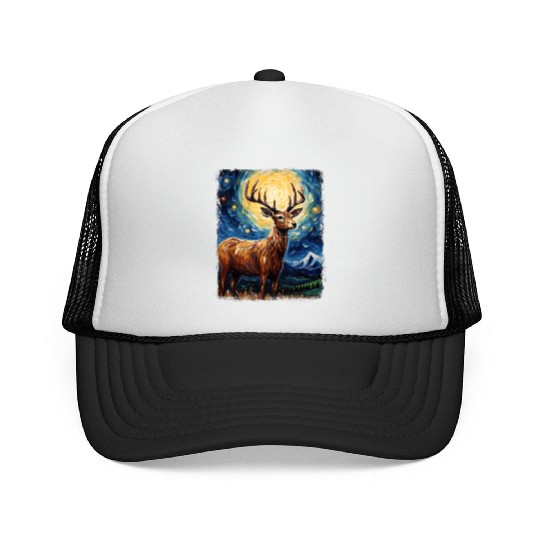 Deer Hunter Deer Hunting Starry Night Painting Trucker Caps