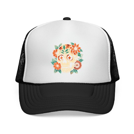 Vintage Retro Halloween Sugar Skull with floral Trucker Caps