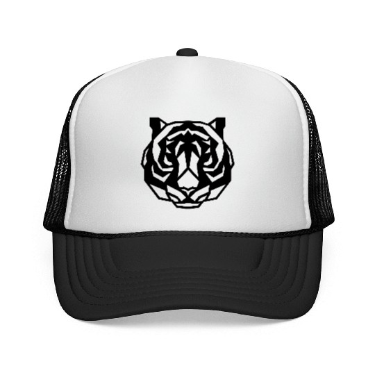 Roaring Geometry: Fierce Tiger Faces in Modern Trucker Caps