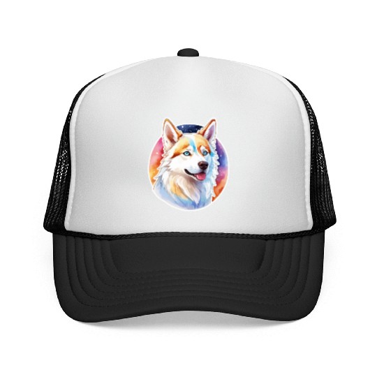 Siberian Husky Watercolor Trucker Caps
