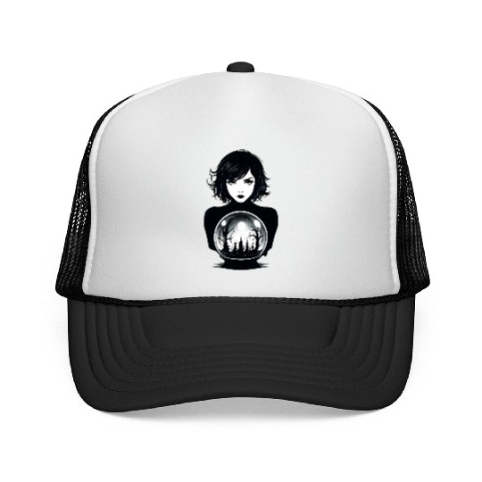 Witchy Woman Gazing into a Crystal Ball Trucker Caps