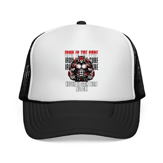 iron is the cure with bodybuliding tiger Trucker Caps