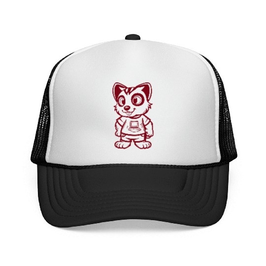 Cute Animal Wears Computer Trucker Caps Vector One Color
