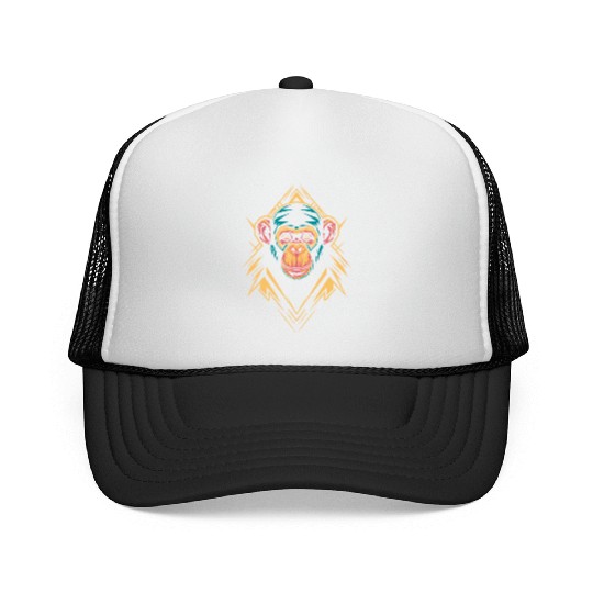 Vibrant Geometric Monkey Art with Neon Colors Trucker Caps