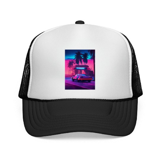 Retro Synthwave Night Drive Trucker Caps