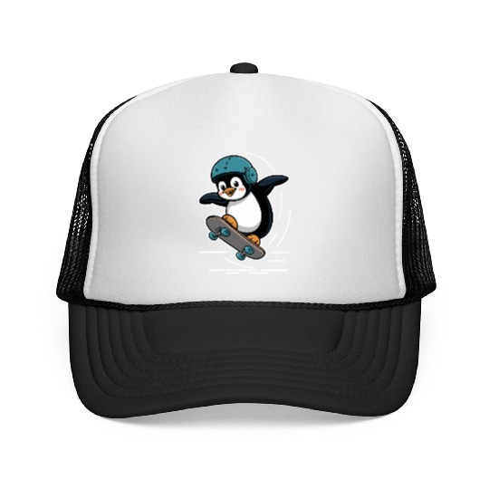 Skating Penguin With Helmet Trucker Caps