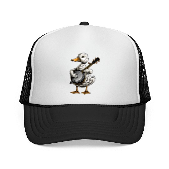 Ducks Farm Animal Farmer Bluegrass Banjo Player Trucker Caps