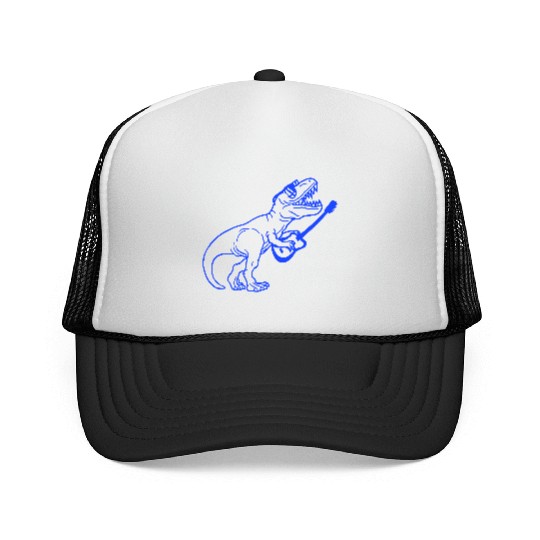 T. Rex Dino DJ Dinosaur Party Animal Plays Guitar Trucker Caps
