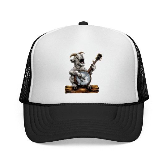 Goat Farm Animal Farmer Bluegrass Banjo Player Trucker Caps