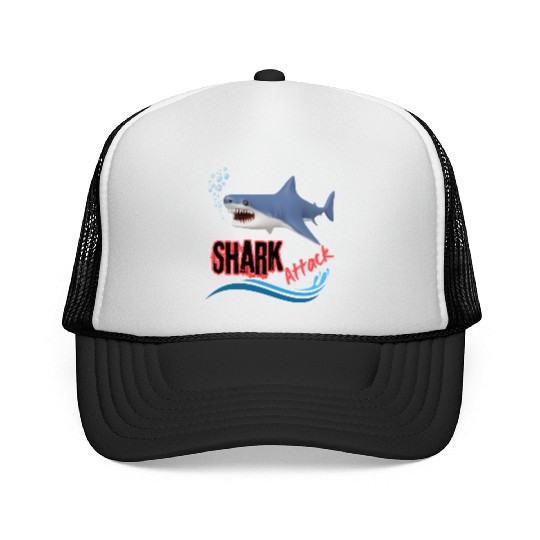 A different unique colorful shark attack design Trucker Caps