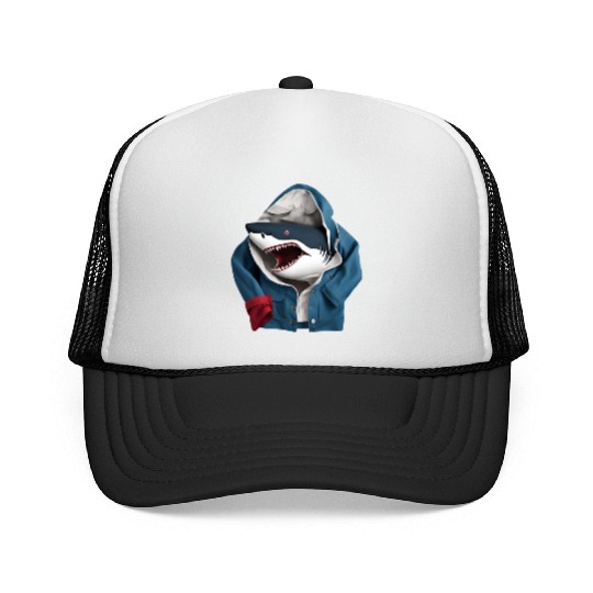 A cool enormous stylish predatory shark design Trucker Caps