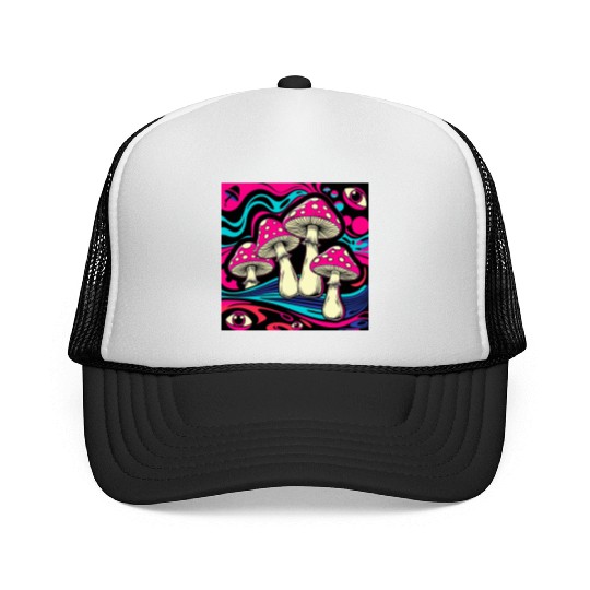 Psychedelic Shrooms: Neon Fungi Fantasy Trucker Caps