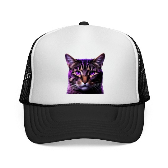 Vivid Lilac-Eyed Tabby Cat Portrait Trucker Caps