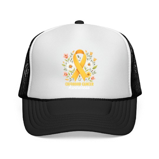 Childhood Cancer Awareness Hippie Flower Ribbon Trucker Caps
