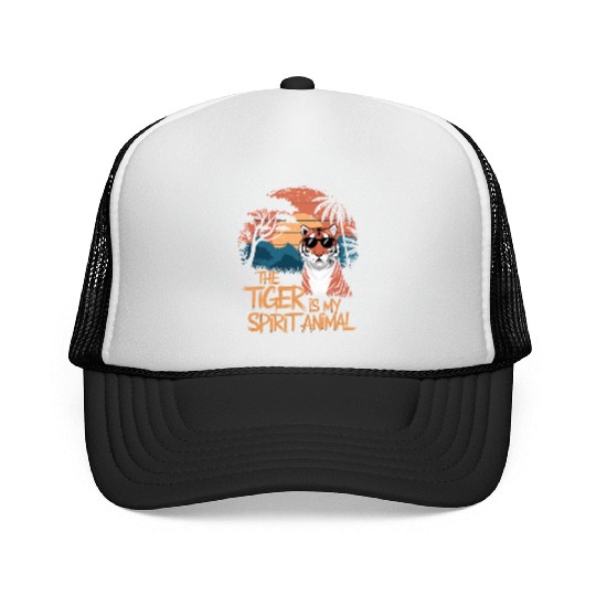 The Tiger Is My Spirit Animal Sunset Jungle Trucker Caps