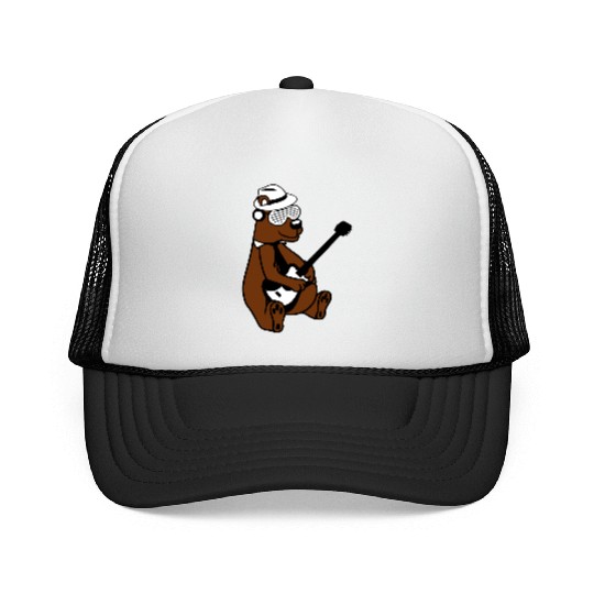 Cool Sitting Grizzly Brown Bear Playing Guitar Fun Trucker Caps