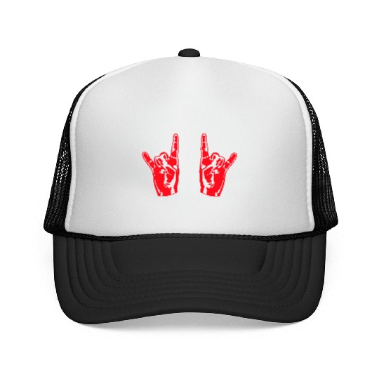 Two heavy metal hard rock horn finger hand gesture Trucker Caps