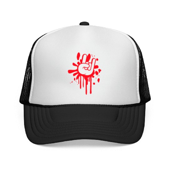 Heavy metal graffiti drop horn finger hand gesture Trucker Caps