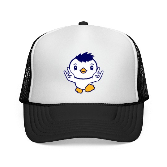 Heavy Metal Duck Bird Chick Rock Horn Hand Gesture Trucker Caps