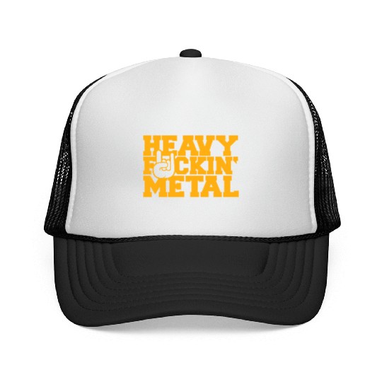Heavy F#ckin' Metal Hard Rock Fun Music Text Quote Trucker Caps