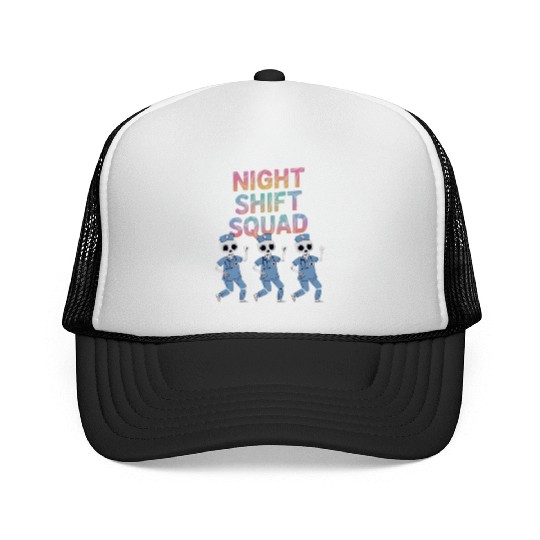 Night Shift Squad Halloween Funny Skeleton Trucker Caps