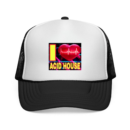 I LOVE ACID HOUSE YELLOW FONTS Trucker Caps