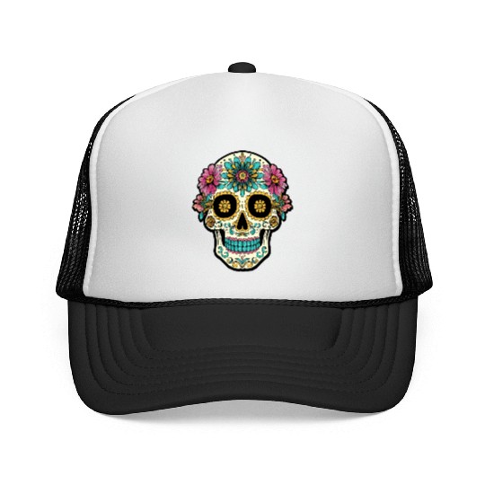 Day of the Dead Sugar Skull, Flippin Sweet Gear Trucker Caps