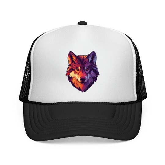 Floral Wolf Vintage Flowers Wolf Face for Wolves Trucker Caps