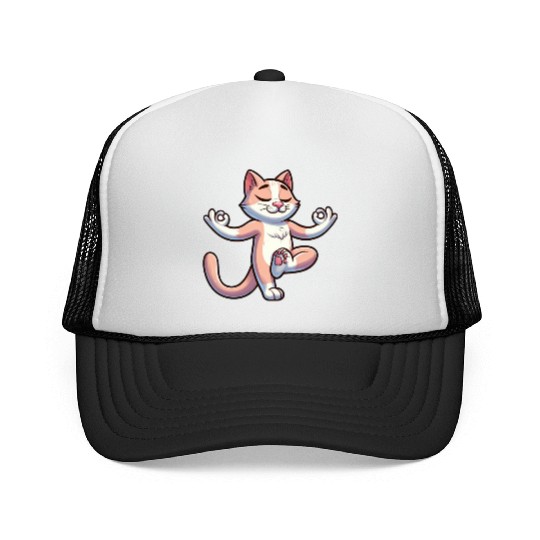 Cat Yoga Meditation Meditating Balancing Training Trucker Caps