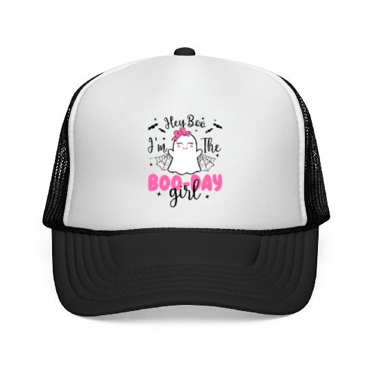 Hey Boo I'm The Boo-day Girl Halloween Birthday Trucker Caps