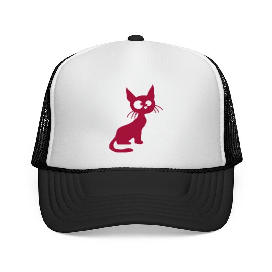 Crazy Cat Squinting Funny Eyes Grimace Fun Cartoon Trucker Caps