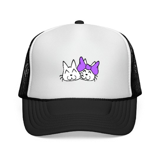 2 cat couple woman man two Valentine's Day cats Trucker Caps
