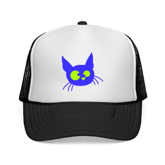Crazy Cat Squinting Funny Eyes Grimace Fun Cartoon Trucker Caps