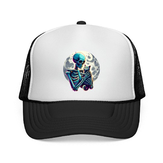 Skeleton Cute Cat Skull Kitty Halloween Trucker Caps