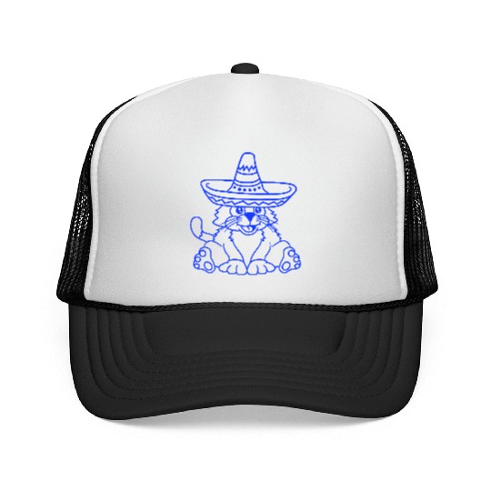Sombrero Hat Cat Funny Cool Mexican Culture Kitten Trucker Caps