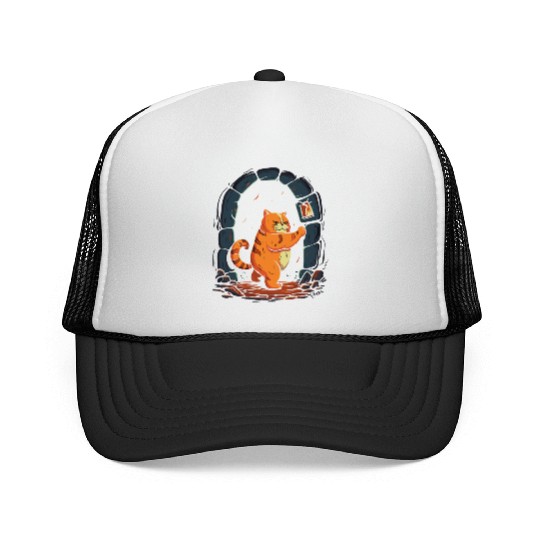 Funny Chubby Red Dungeon Cat Trucker Caps