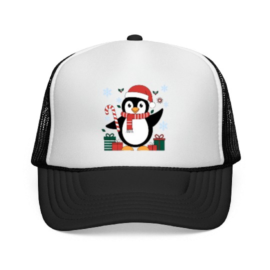 Cute Christmas Penguin - Candy Cane and Gifts Trucker Caps