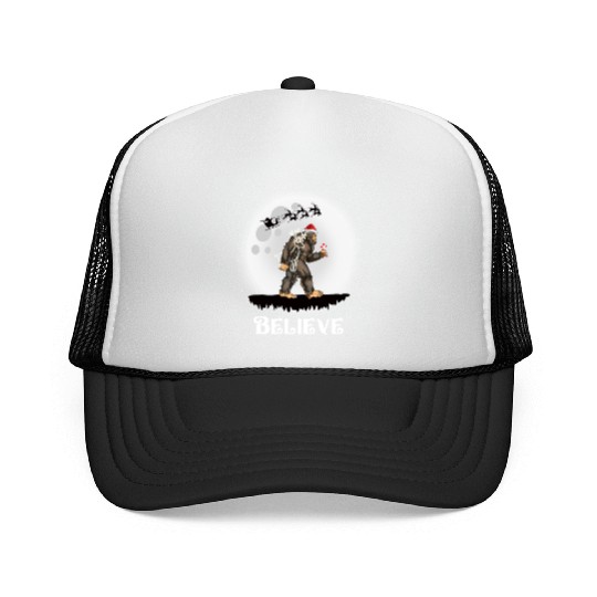 Believe Santa Bigfoot Christmas Sasquatch Trucker Caps